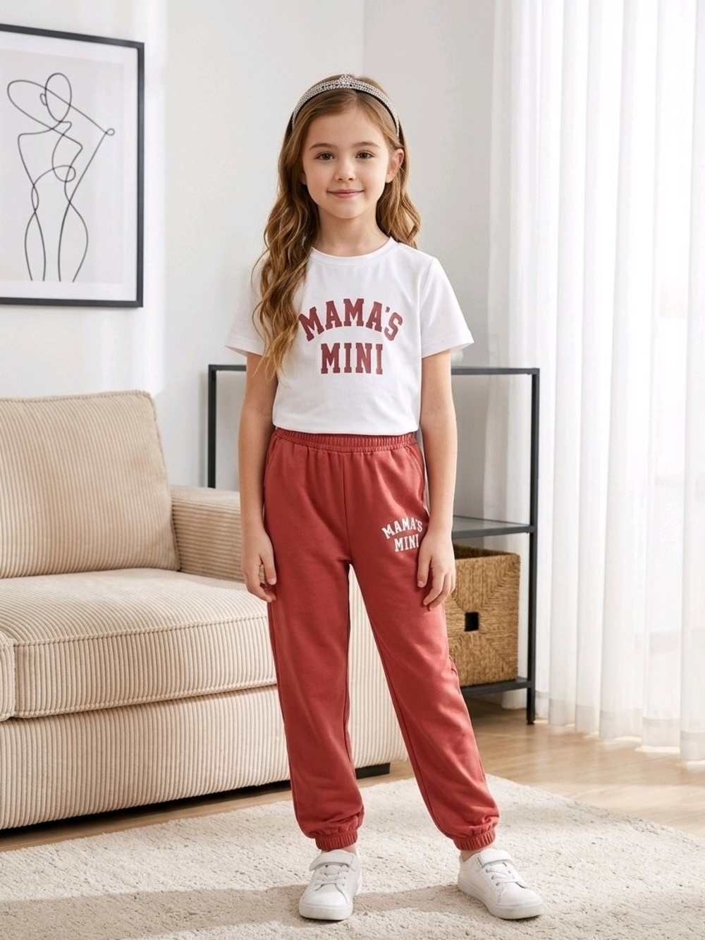 Mama's Mini White Tee & Rose Pink Jogger Set for Kids